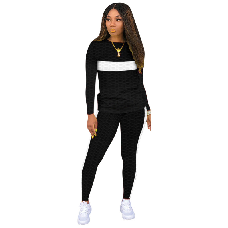 Waffle Jacquard Casual Two pieces Outfit