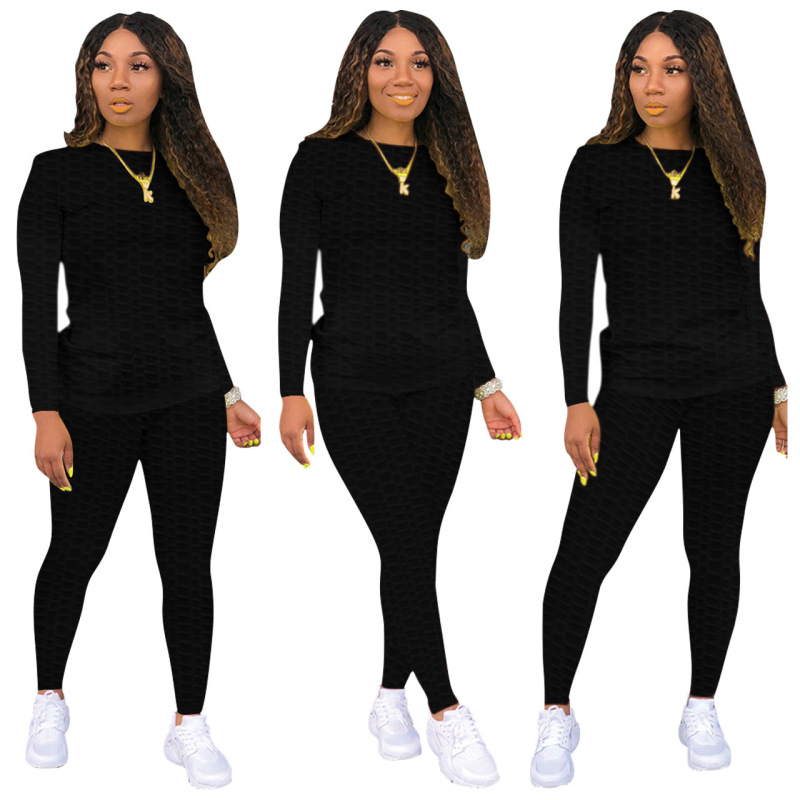 Solid Color Waffle Jacquard Two pieces Outfit