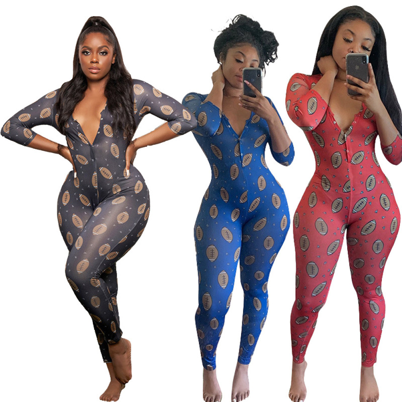 Casual Print V-Neck Jumpsuit