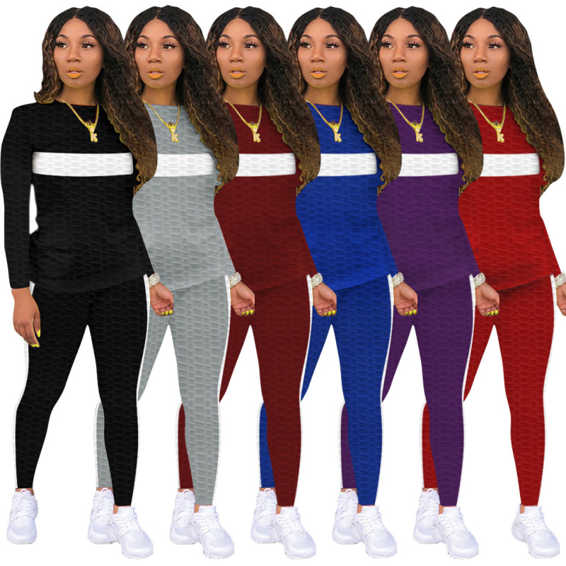 Waffle Jacquard Casual Two pieces Outfit