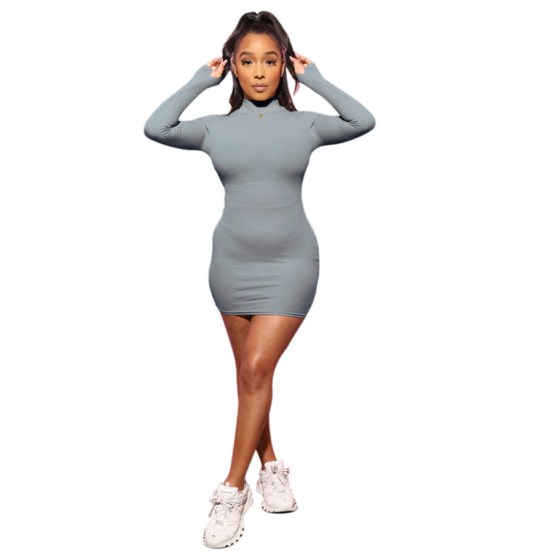 Solid Color Slim Turtleneck One Piece Dress
