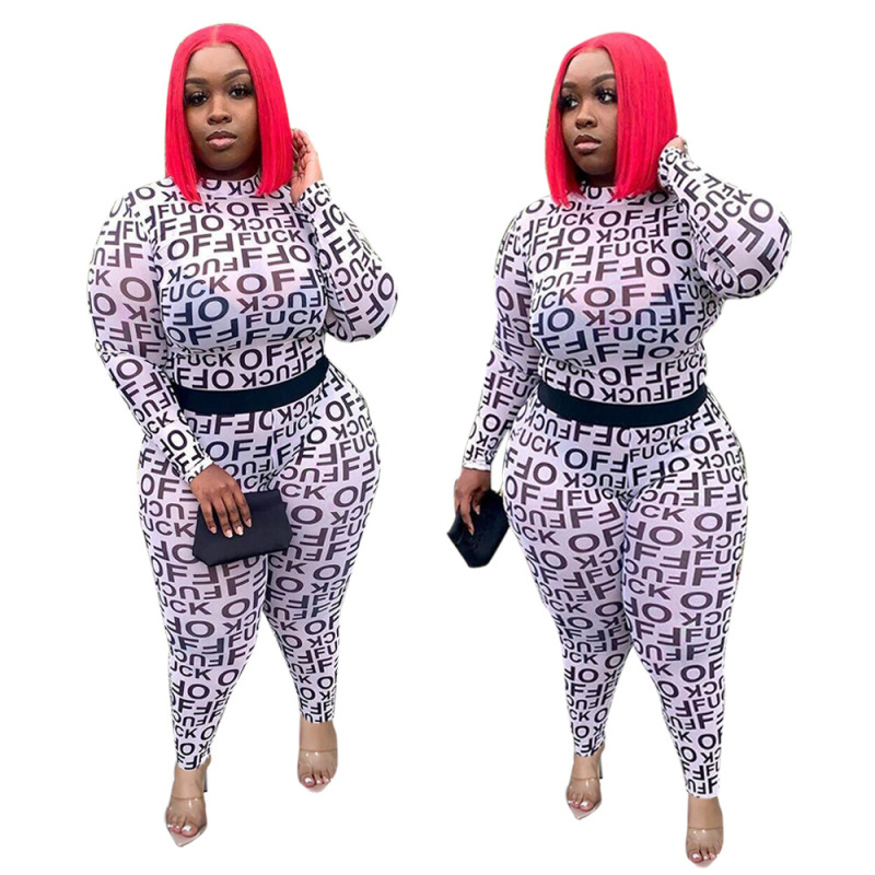 Casual Turtleneck Print Mesh Two Piece Set