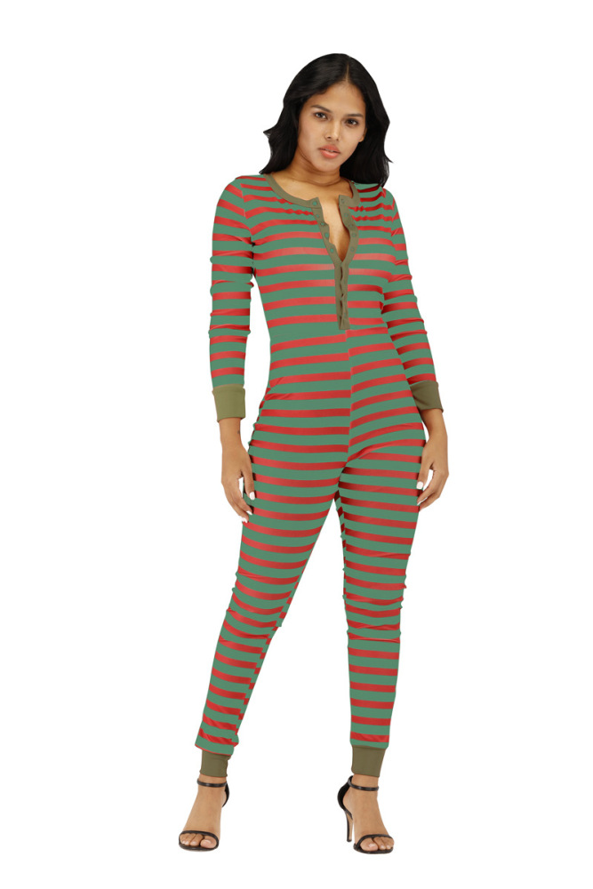 Striped Printing Embroidered Christmas Jumpsuit