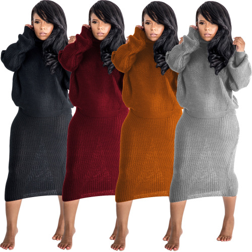 High Neck Women Sweater Two Piece Dress