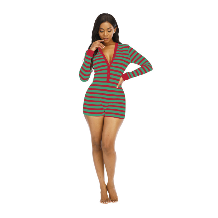 Embroidered Striped Printing Christmas Rompers