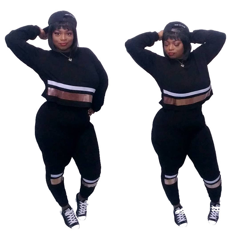  Plus Size Colorblock Casual Two piece Set 