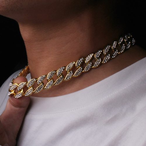 New Fashion Gold Color Rhinestone  Necklace for Women Men Miami Cuban Big Hip Hop Necklace 16/18/20/24 Inch Jewelry