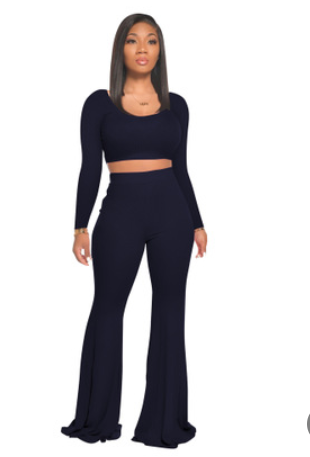 Solid Color Boot Cut Pant Two Piece Outfit