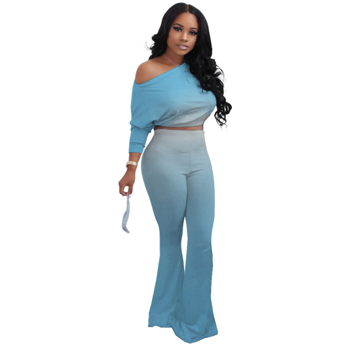 Sexy One Shoulder  Boot Cut Pant Two Piece Set