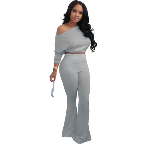Sexy One Shoulder  Boot Cut Pant Two Piece Set