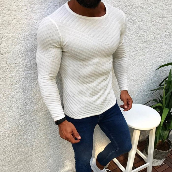 New Mens Fashion Knitted Sweaters Striped Pullovers Male Winter Warm Casual Slim Fit Solid Color Stitching Long Sleeved Knitwear