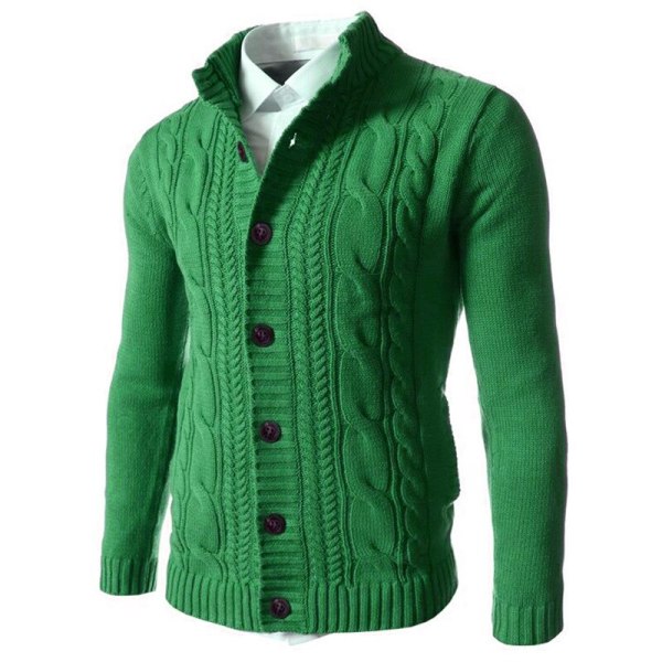 US$ 13.77 - Braided Cardigan Sweater Men Elastic Button Placket Mens