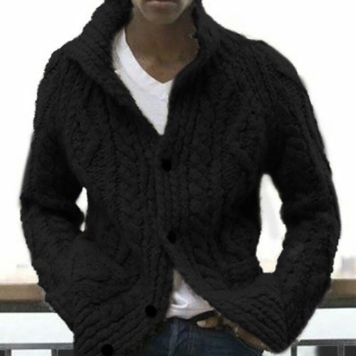 Autumn Winter Solid Color Retro Sweater Men Single Breasted Knitted Loose Plus Size Outwear Tops