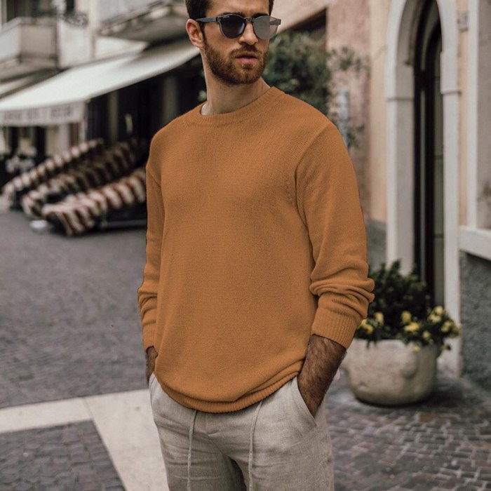 Mens O-neck Cotton Pullover Solid Spacious Autumn Spring Warm Perfect Quality Long Sleeve Clothes Knitted Casual Hombre Sweater