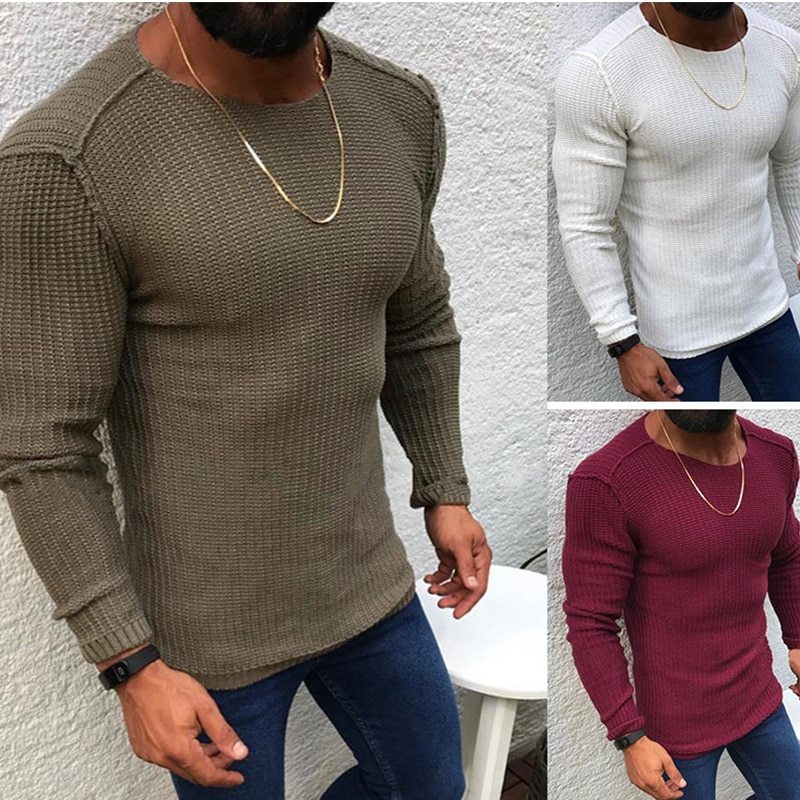 Pullover Sweater Men 2021 Casual Slim Fit Knitted Sweaters Pull Homme O Neck Long Sleeve Solid Color Male Knitwear Black White