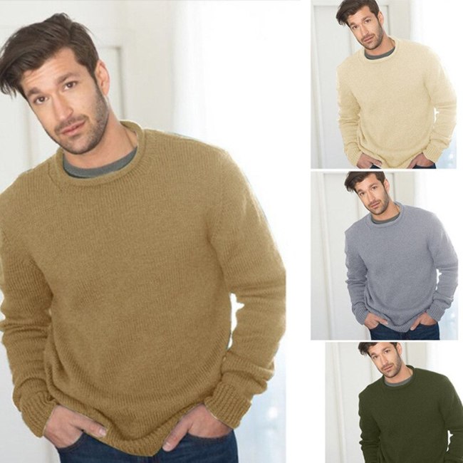 2021 Men O-neck Cotton Pullover Autumn Winter Solid Comfortable Warm Long Sleeve Clothes Knitted Casual Hombre Sweater Hot Sale