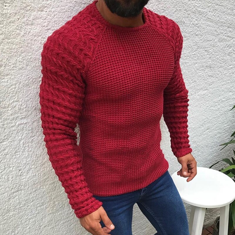 Men's Knit Boat Neck Pullover Long Sleeve Sweater Bodycon Winter Tops