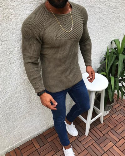 2021 O Neck Solid Men Sweaters Pullovers Loose Knitted Autumn Winter Clothing Casual Pullovers Plus Size Male Sex Clothes