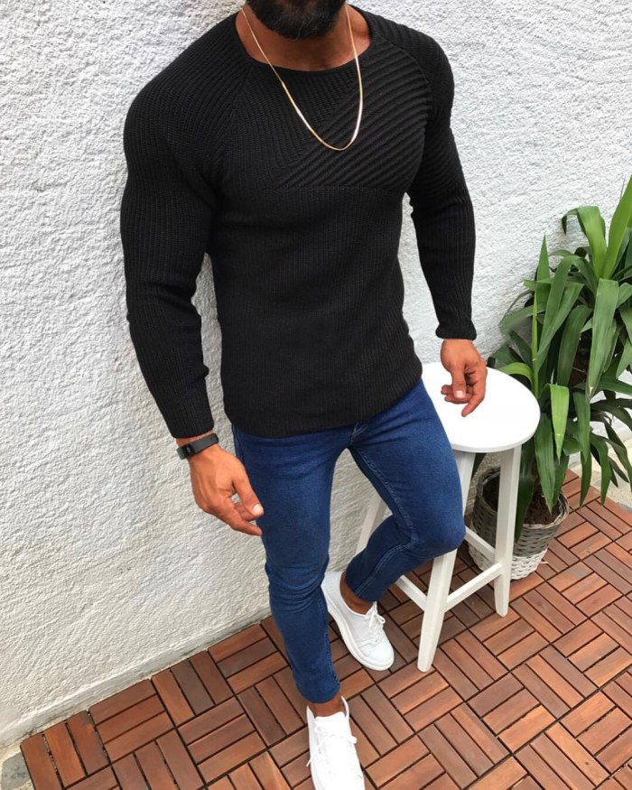 2021 O Neck Solid Men Sweaters Pullovers Loose Knitted Autumn Winter Clothing Casual Pullovers Plus Size Male Sex Clothes