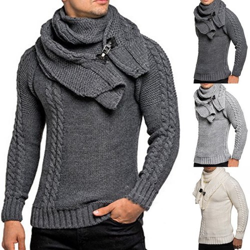 Nice Sweater Cardigan Men Vogue Casual Slim  Male Sweaters Men Horns Buckle Thick Hedging Turtleneck Men Sweater Pop