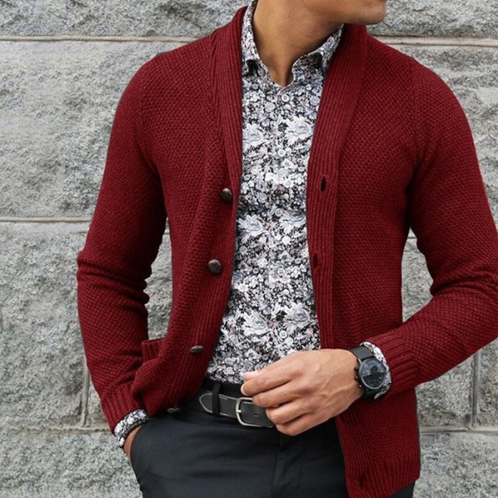 Winter Cardigan Sweater Men Shawl Collar Button Placket Mens Knitted Sweaters Casual Slim Fit Warm Christmas Jacket Coat Pull