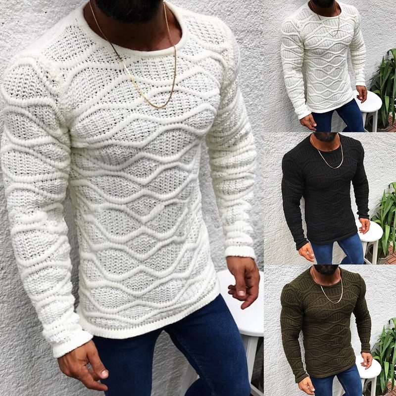 Autumn New Men's Knitted Sweaters Solid Color O Neck Slim Fit Long Sleeve Pullovers Winter Casual Slim Fit Sweater