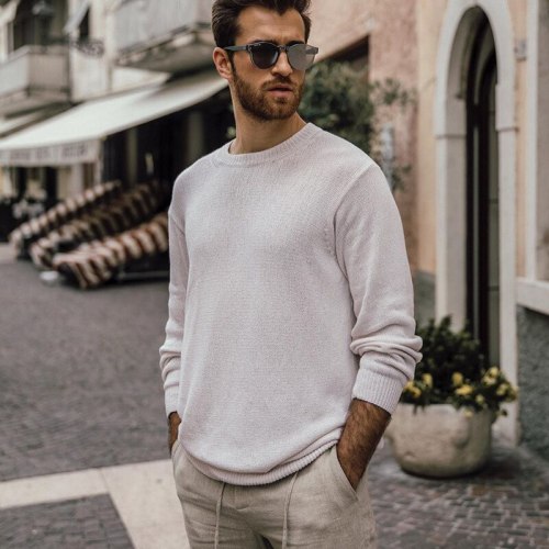 Mens O-neck Cotton Pullover Solid Spacious Autumn Spring Warm Perfect Quality Long Sleeve Clothes Knitted Casual Hombre Sweater