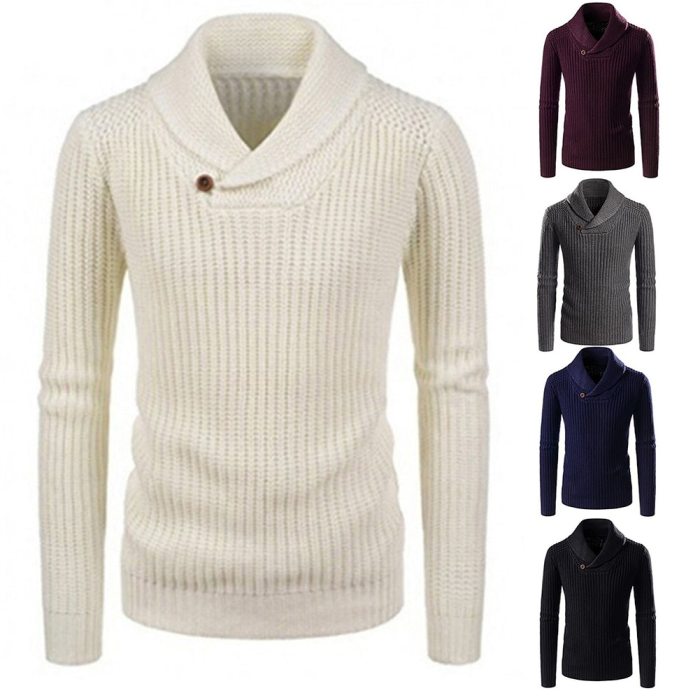 Autumn Winter Sweater Men Lapel Collar Long Sleeve Sweaters Pullovers Thick Warm Knitted Pullover Mens Sweaters Knitwear