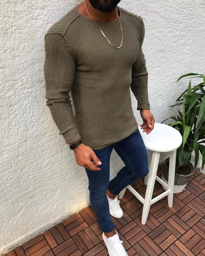 Pullover Sweater Men 2021 Casual Slim Fit Knitted Sweaters Pull Homme O Neck Long Sleeve Solid Color Male Knitwear Black White