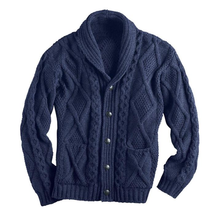 Knitted Cardigan Sweater Jacket Men Single Breasted Button Placket Mens Sweaters Coat Casual Slim Fit Twist Braided Jumper Pull
