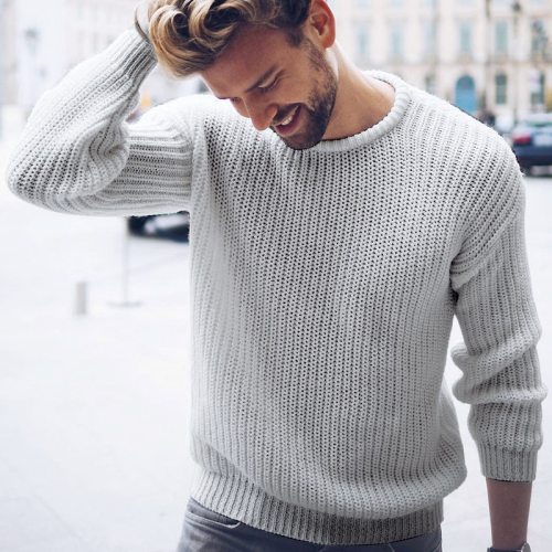2021 Autumn and winter new men's pullover Casual Jumper solid color knitted top