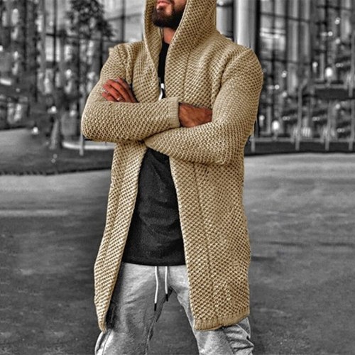Mens Sweaters Knitted Hooded Cardigan Sweaters Long Sleeved Solid Color Fashion Cardigan Men Sweaters Jacket Coat S-5XL