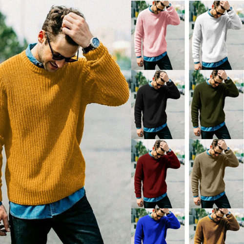 Men's Pullover O-neck Long Sleeve Large Size Casual Male Sweater Autumn Winter Warm Sweaters 2021 Student Solid Men Pullovers