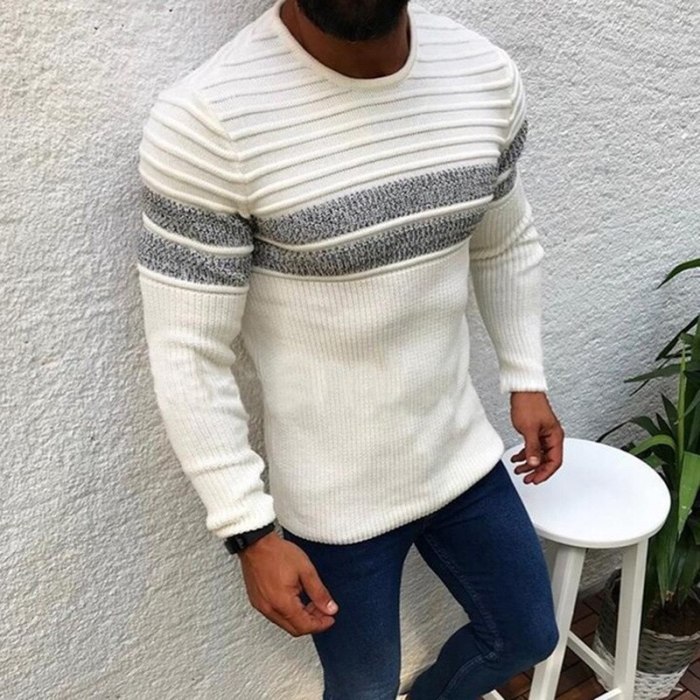 2021 New Men's Sexy Knitted Pullovers Slim Fit O-Neck Sweater Male High Street Pleated Sweaters Pullover Solid Color Long Sleeve