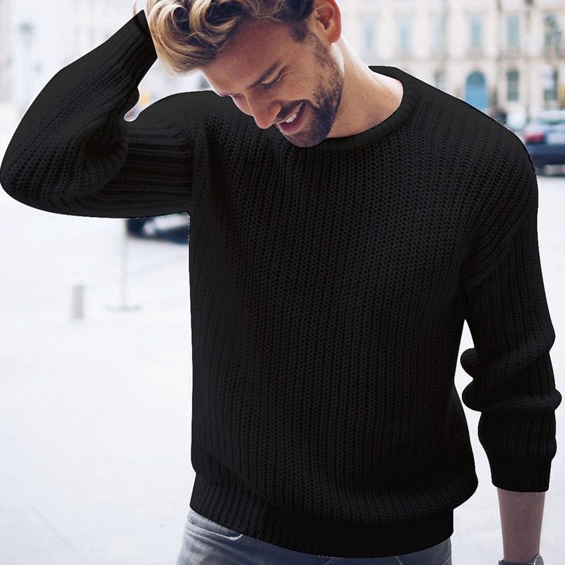 2021 Autumn and winter new men's pullover Casual Jumper solid color knitted top