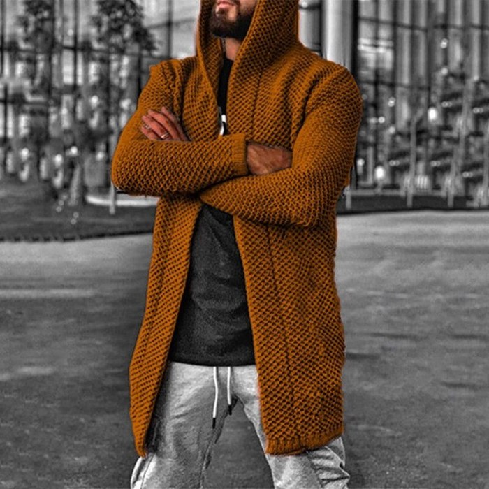 Mens Sweaters Knitted Hooded Cardigan Sweaters Long Sleeved Solid Color Fashion Cardigan Men Sweaters Jacket Coat S-5XL