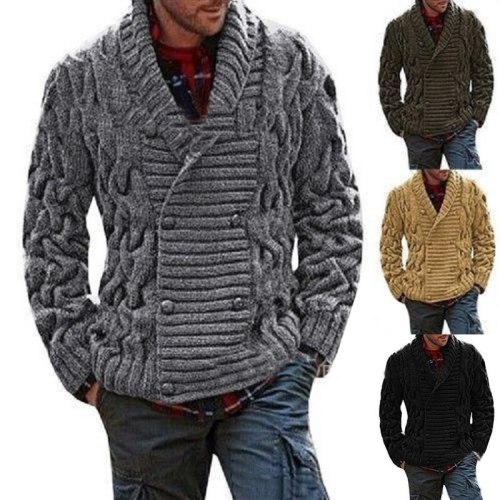 Double Breasted Mens Cardigan Sweater 2021 Autumn Sweater Coat Jacket Men Knitted Cardigan Pull Homme Twist Jumper Sweater XXL