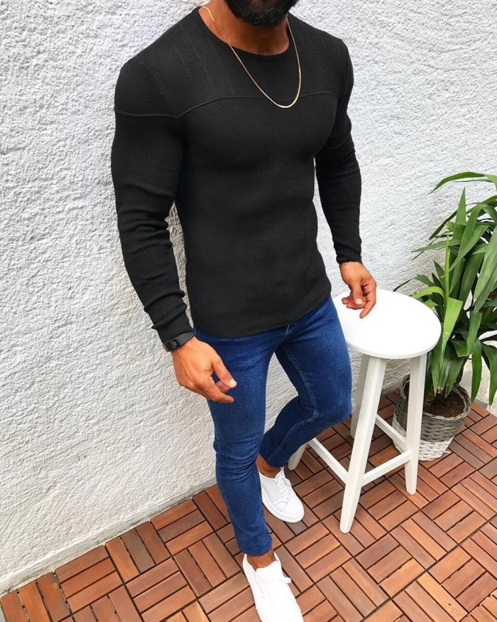 Brand Round Neck Raglan Sleeves Stripes Pleated Color Matching Men Sweater Pullover Sweater Hip Hop Street Mens Sweater