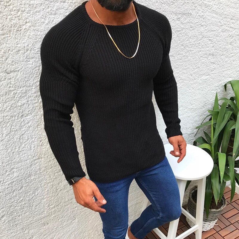 Men's Fashion Knitted Sweaters Pullover Jumper Sweatshirts Streetwear Male Casual Long Sleeve Solid Color Tops Slim Fit Clothing