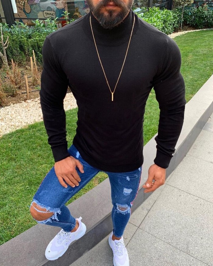 Nice Pop Fashion Vogue Sweater For Mens Pullovers Turtleneck Slim Fit Jumpers Knit Woole Warm Korean Style Clothing