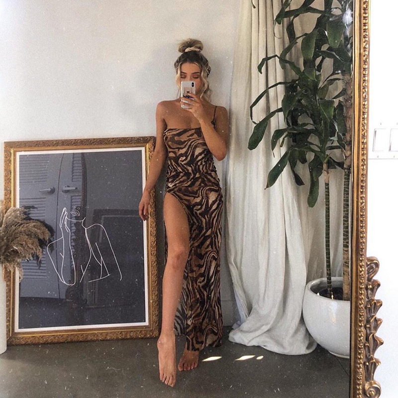 Print Hammock Slit One Piece Dress