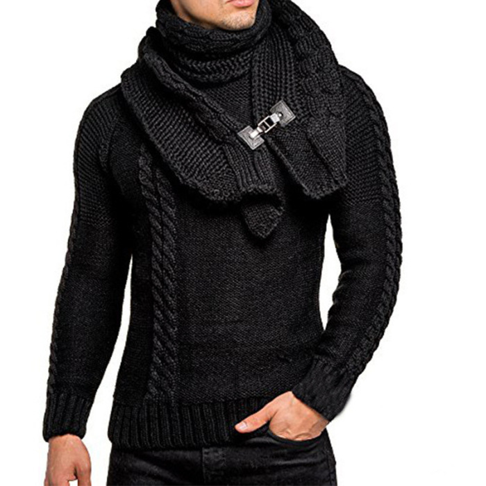 Nice Sweater Cardigan Men Vogue Casual Slim  Male Sweaters Men Horns Buckle Thick Hedging Turtleneck Men Sweater Pop