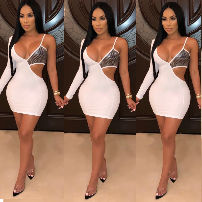 Colorblock V-Neck One Sleeve Sexy Dress