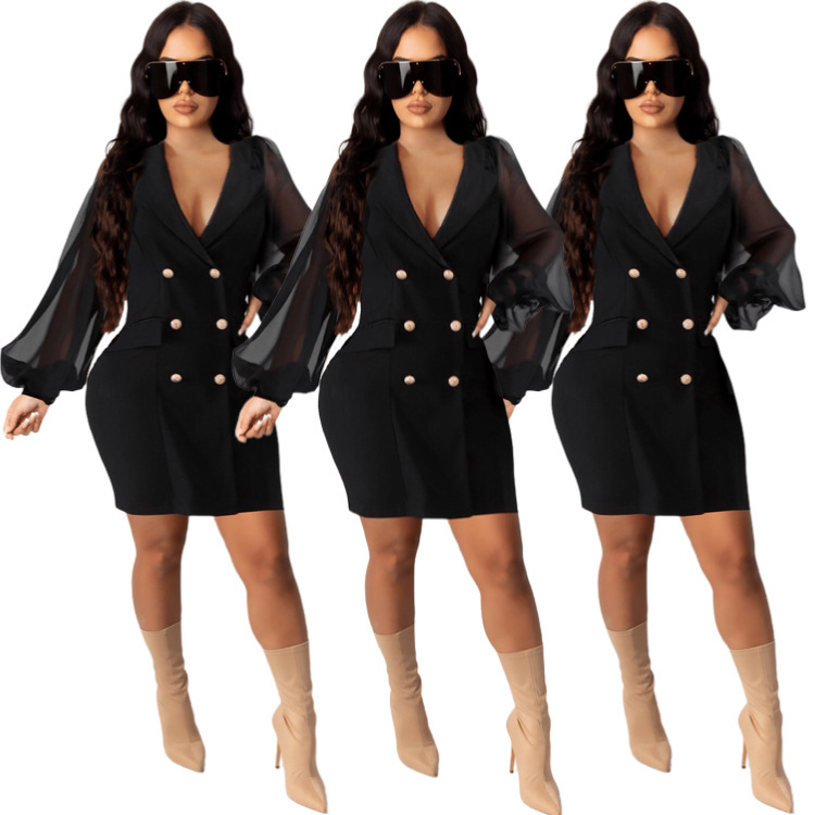 New Suit Style Button Mesh Suit Dress