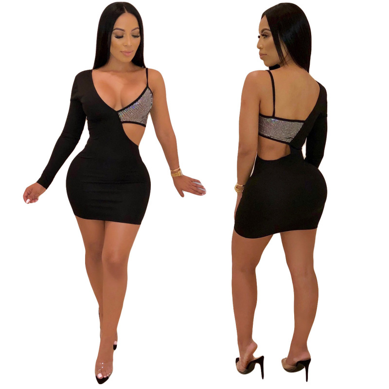 Colorblock V-Neck One Sleeve Sexy Dress