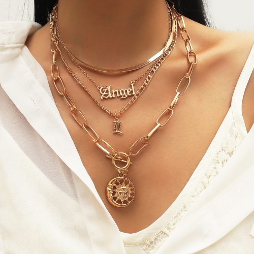 Angel Moon Sun Multilayer Necklace