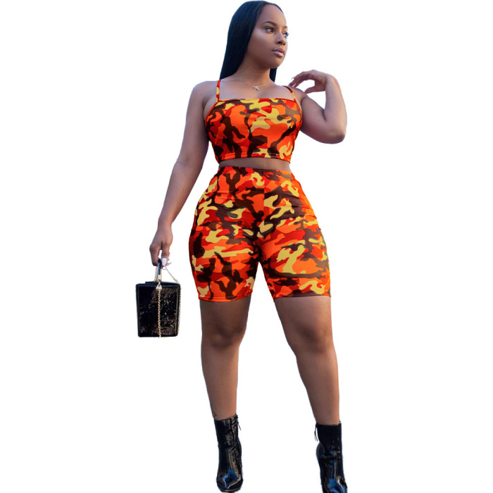 Camouflage Print sporty Short Two Piece Set