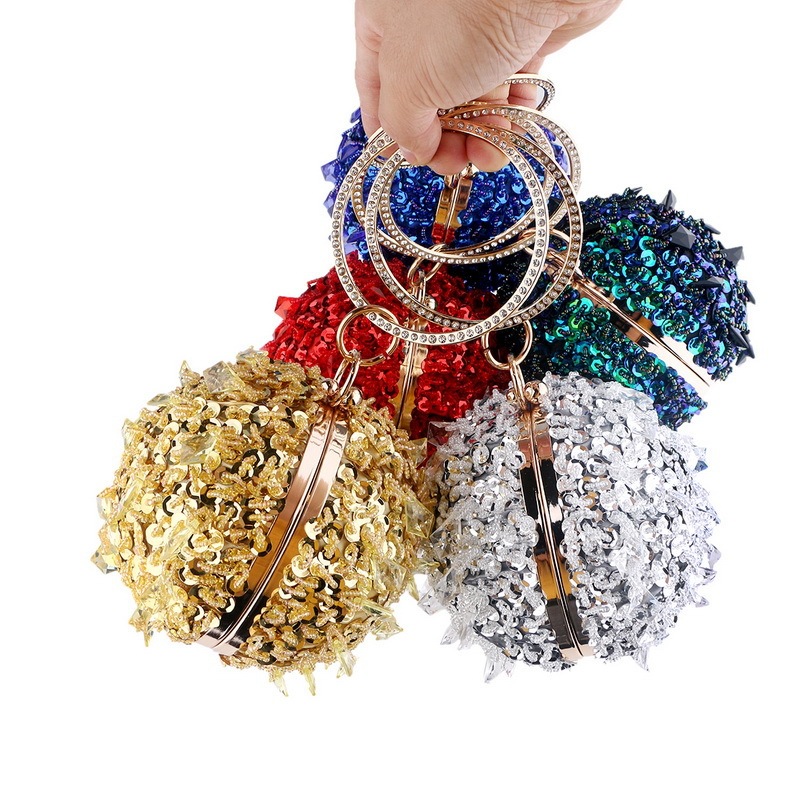 Women Shining spherical Handbag Yellow Red Blue Black Silver
