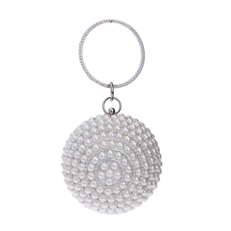 Women Spherical  Pearl handbag Red Blue Black Gold Silver