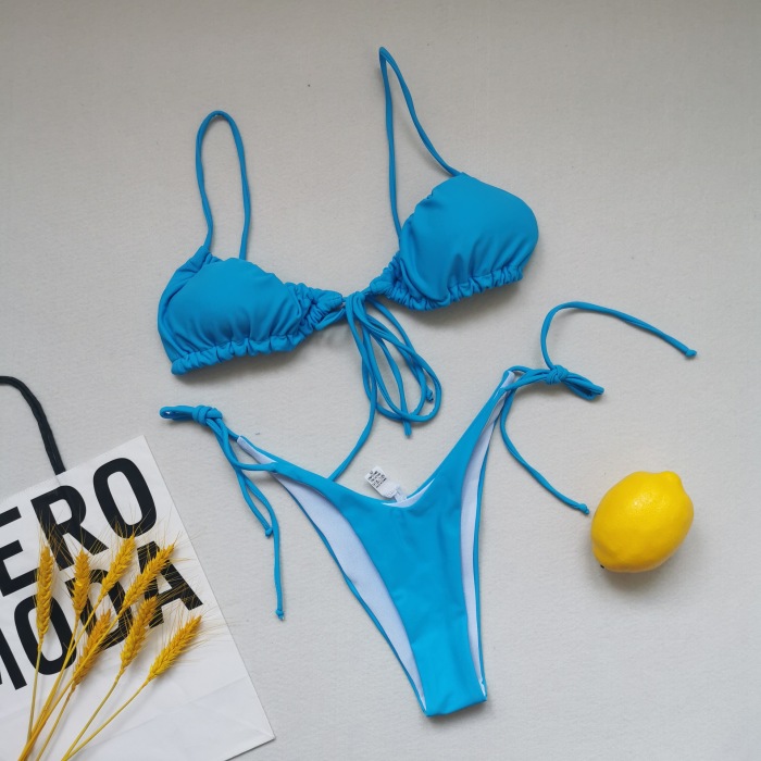 21 Colors 2021 New Swimsuit Bikini Optional Folds Gathered Drawstring Sexy Bikini Wholesale Swimwear